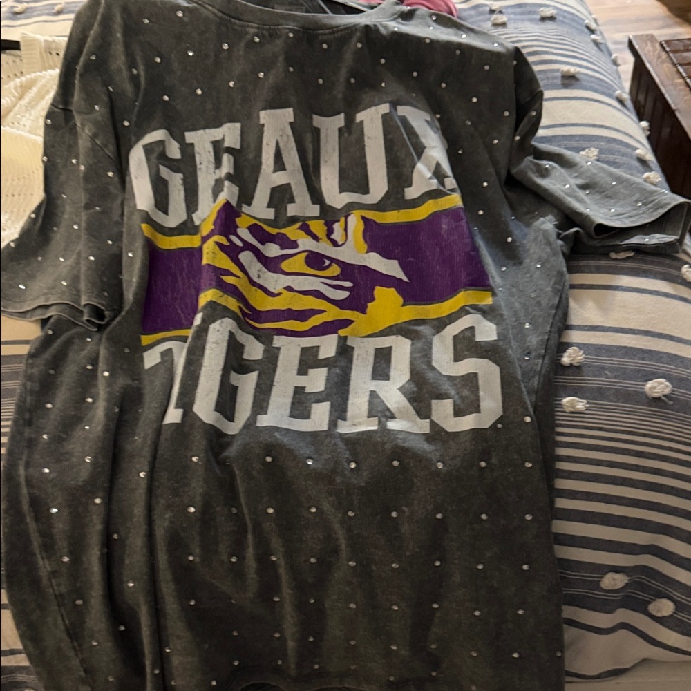Geaux Tigers Graphic Tee in Charcoal with Purple & Gold